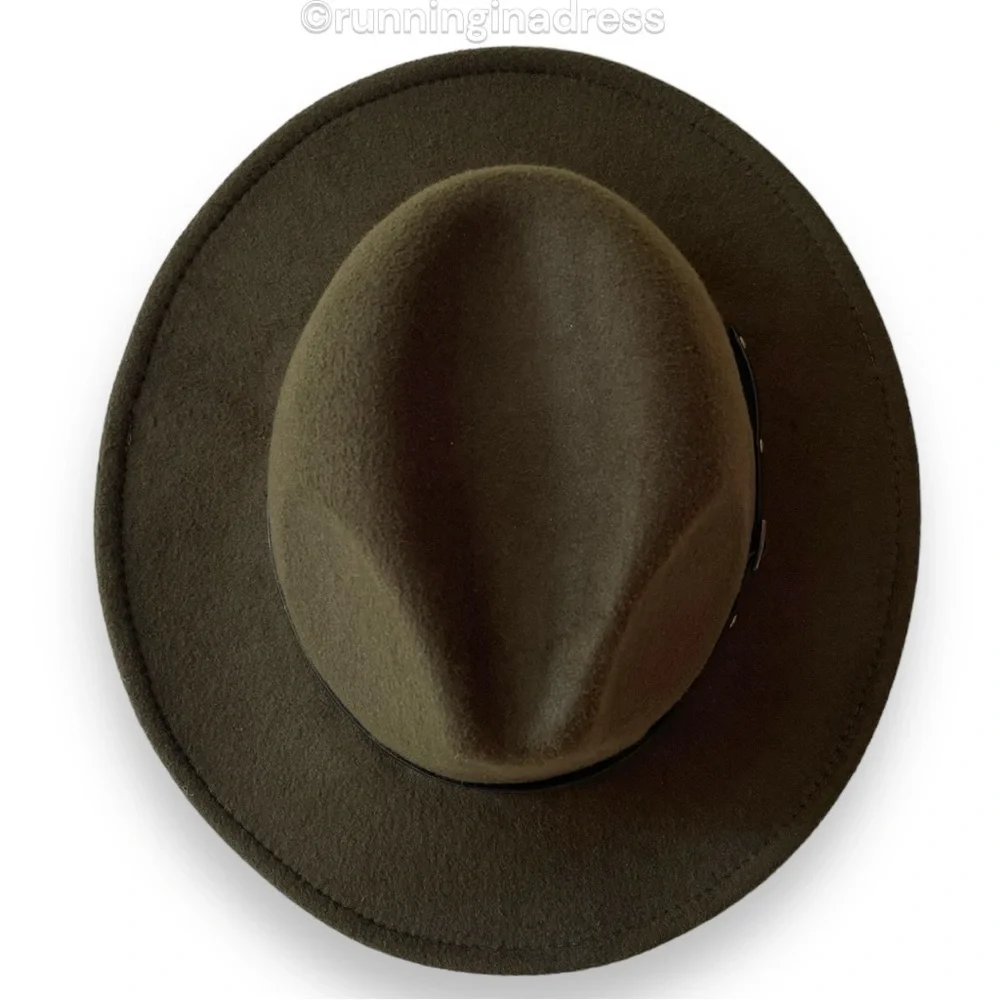 Olive Green Felt Fedora Hat Western Boho Size One Size